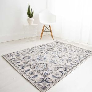 Balletto 13NA Blue Floral Bordered Traditional Rug by Ultimate Rug