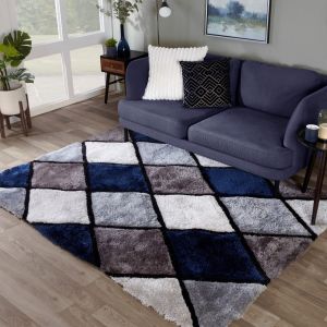 3D Carved Geometric Diamond Rugs in Navy Blue