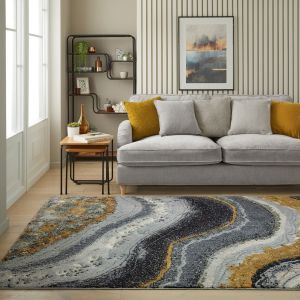 Amara AMA103 Grey Blue Bronze Abstract Jute Backing Rug By Concept Looms