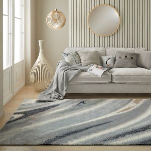 Amara AMA106 Ivory Grey Blue Abstract Jute Backing Rug By Concept Looms