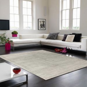 Modern Plain Kingsley Rug with Carved Design in Silver