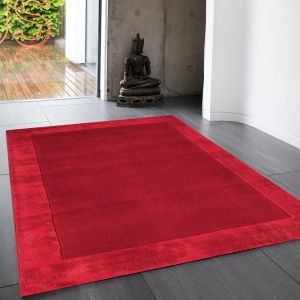 Ascot Plain Modern Bordered Wool Rugs in Red
