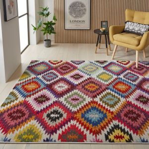 Carnaval CAR106 Multi Geometric Jute Backing Rug By Concept Looms