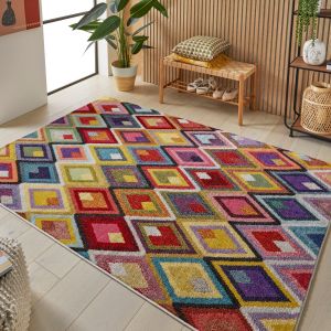 Carnaval CAR109 Multi Geometric Jute Backing Rug By Concept Looms