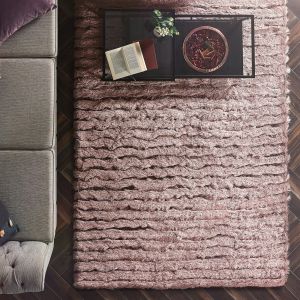 Carved Glamour Shaggy Rugs in Adobe Rose Pink By Origins