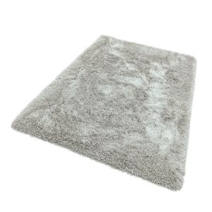 Cascade Shaggy Round Circle Rugs in Silver Grey