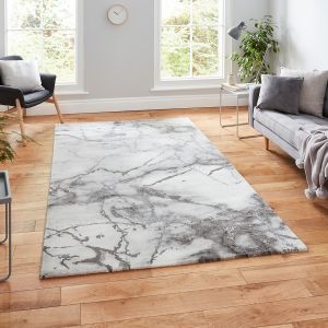 Craft 23270 Marble Effect Rugs in Ivory Silver