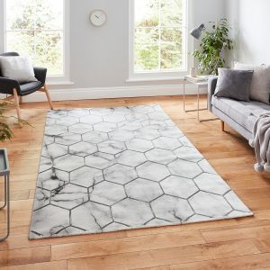 Craft NG719 Marble Effect Honeycomb Rugs in Grey Silver