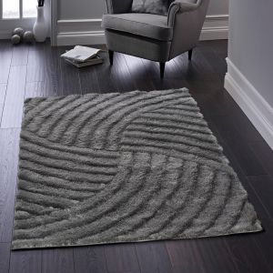 Dallas Carved Shaggy Modern Rugs in Charcoal
