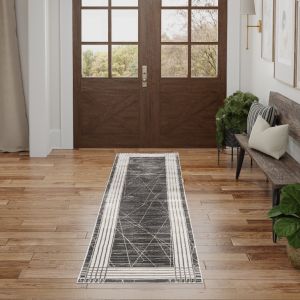 Desire DSR01 Charcoal Silver Bordered Runner By Nourison