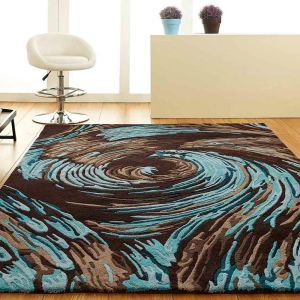 Unique Evolution Abstract Wool Rugs in Blue Choc