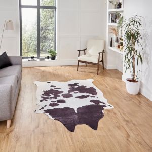 Faux Cow Print Black White Abstract Rug  by Think Rugs