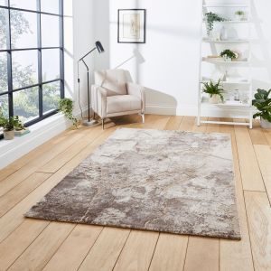 Think Rugs Florence 50032 Beige Silver Abstract Rug