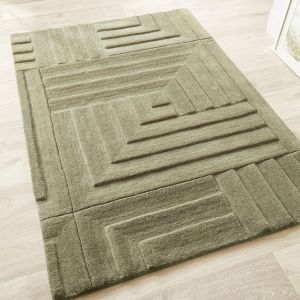 Maze Geometric Wool Rugs in Olive Green