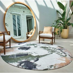 Gallery Fresque Indian Rice 9393 Green Abstract Circle Rug by Louis De Poortere