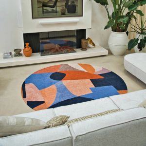 Gallery Shapes Carpe Diem 9368 Blue Orange Abstract Circle Rug by Louis De Poortere