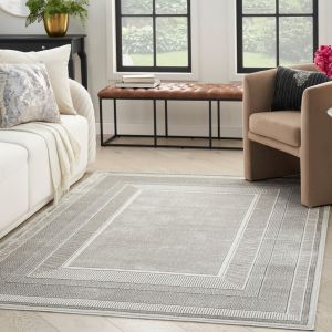 Glitz GLZ07 Silver Abstract Bordered Rug by Nourison