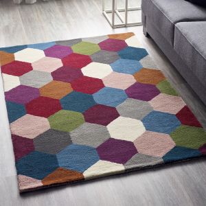 Hexagon Modern Wool Pattern Rugs in Multi