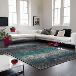 Holborn Stripe Modern Rugs in Turquoise Blue
