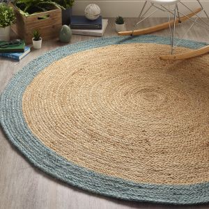 Jute Bordered Circle Rugs in Duck Egg Blue 