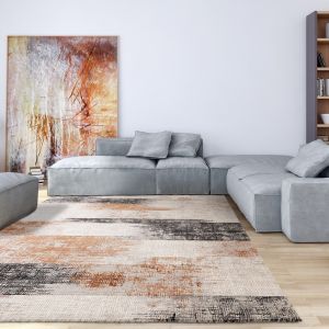 Kuza Lines Terracotta Abstract Rug by Asiatic