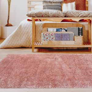 Lagom Pink Plain Shaggy Polyester Rug by Oriental Weavers