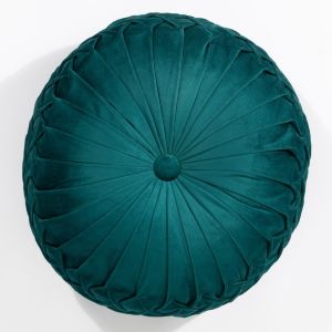 Lake Round Button Velvet Teal Cushion By Esselle 