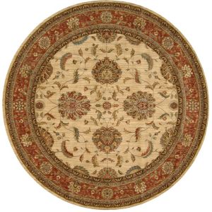 Living Treasure Traditional Bordered Circular Rugs LI04 in Ivory Red
