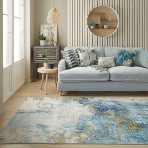 Lux Washable LUX04 Blue Gold Abstract Rug By Concept Looms