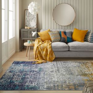 Lux Washable LUX06 Blue Copper Abstract Rug By Concept Looms