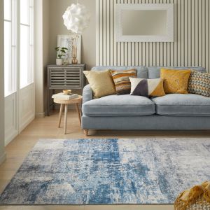 Lux Washable LUX07 Ivory Blue Abstract Rug By Concept Looms
