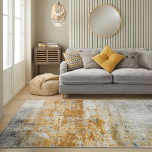 Lux Washable LUX09 Ivory Gold Abstract Rug By Concept Looms