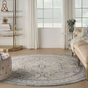 Lynx LNX01 Ivory Charcoal Traditional Circle Rug By Nourison