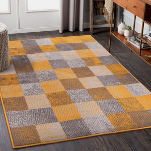 Rug Style Modern Poly Squares Ochre Rug