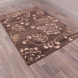 Verso Floral Rugs in Chocolate Brown