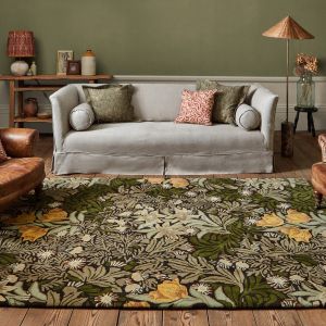 Morris & Co Bower 128207 Twining Vine Green Hand Tufted Luxurious Wool Rug