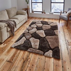 Noble House 5858 Shaggy Pebble Rugs in Beige Brown