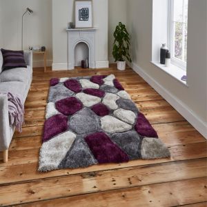 Noble House 5858 Shaggy Pebble Rugs in Grey Purple