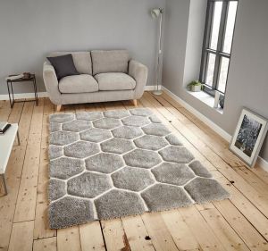 Noble House Honeycomb Geometric Rugs NH30782 in Grey and White