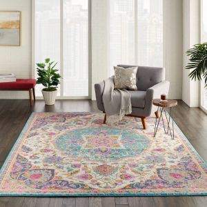 Passion Vintage Distressed Medallion Rugs PSN22 in Ivory Multicolour