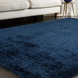 Payton Shaggy Soft Shimmer Rugs in Navy Blue