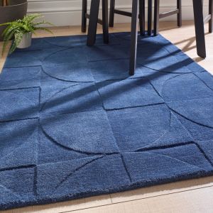 Penny Geometric Wool Rugs in Infinity Blue