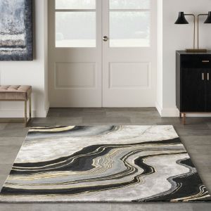 Prismatic PRS31 Charcoal Grey Wool Rug by Nourison