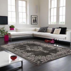 Revive Traditional Medallion Rugs RE03 in Charcoal Grey
