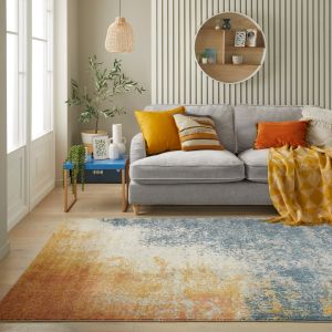 Rossa ROS13 Light Blue Gold Abstract Rug by Concept Looms