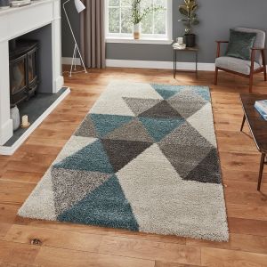 Royal Nomadic 5741 Geometric Rugs in Cream and Teal Blue