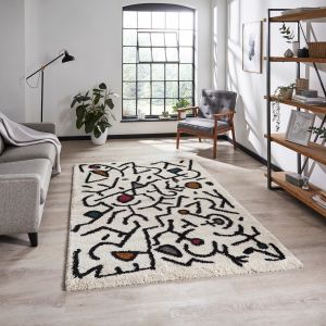 Royal Nomadic A637 Abstract Rugs in Cream Black Multi