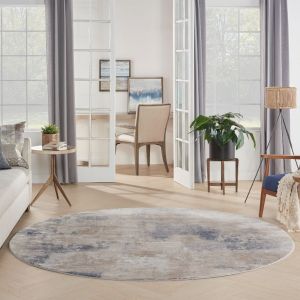 Rustic Textures RUS02 Abstract Circle Rugs in Beige Grey