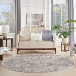Rustic Textures RUS06 Abstract Circle Rugs in Beige Grey