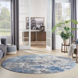 Rustic Textures RUS08 Abstract Circle Rugs in Grey Blue